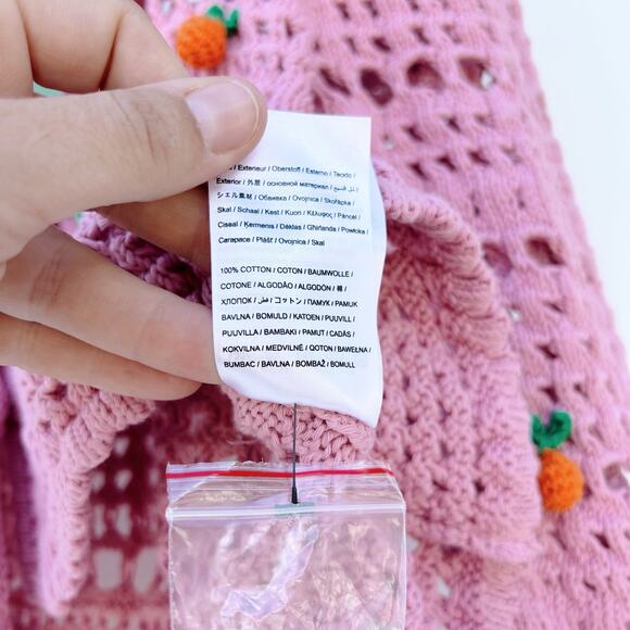 New Farm Rio Orange Tassel Crochet Cardigan Sweater Pink Boho Blouse Knit Small - Picture 12 of 12